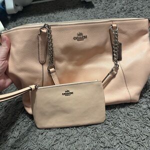 Coach Peach Pebble Leather Tote and Wristlet Set